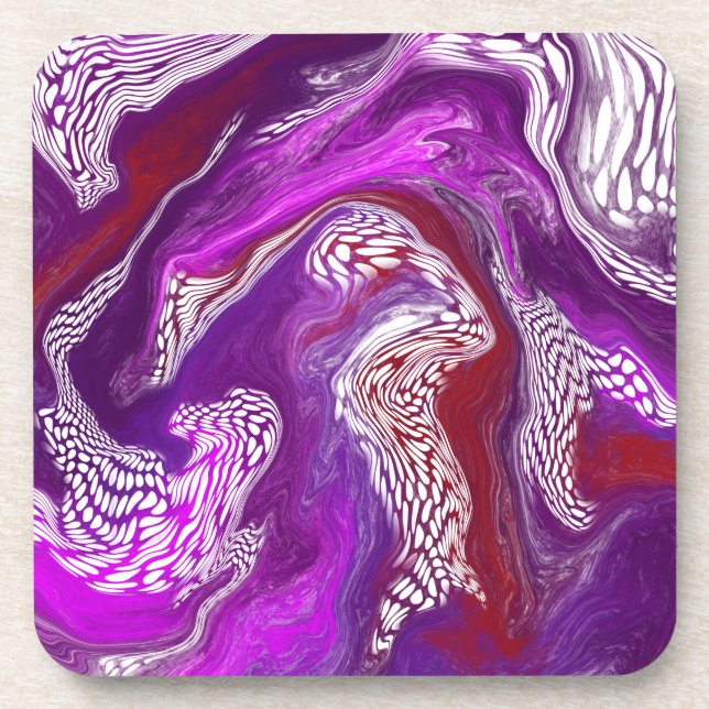Purple Red Seirls Marble Fluid Art Beverage Coaster (Front)
