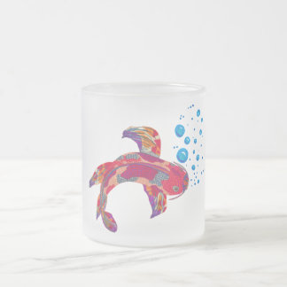 Purple Red Sunset Koi Fish and Bubbles Frosted Mug