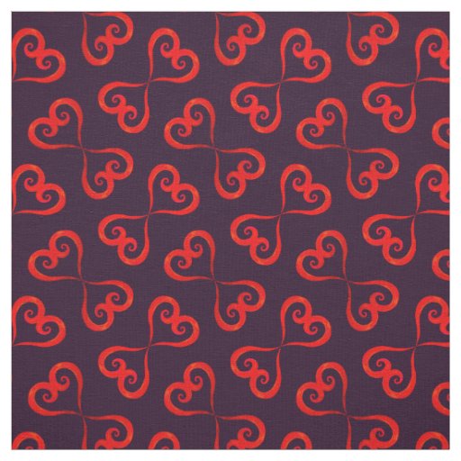 Purple Red Swirly Hearts Christmas Pattern Elegant Fabric