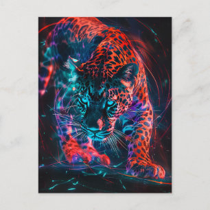 Purple Red Turquoise Neon Jaguar Light Postcard