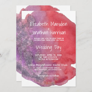 Purple Red Watercolor Modern Elegant Wedding Invitation