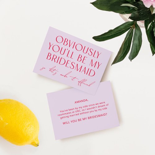 Purple  Red Will You Be My Bridesmaid Proposal Invitation