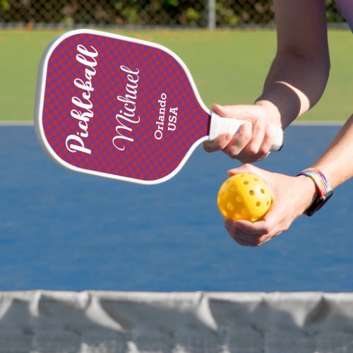 Purple  Red Wine Colors Checks Monogrammed Pickleball Paddle