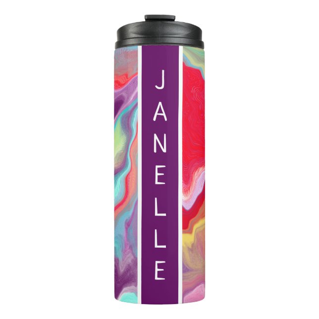 Purple, Red, Yellow, Blue Abstract personalized Thermal Tumbler (Front)