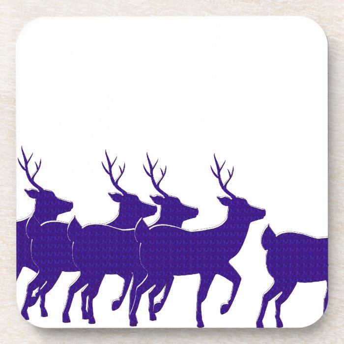 purple reindeer across the bottom beverage coaster