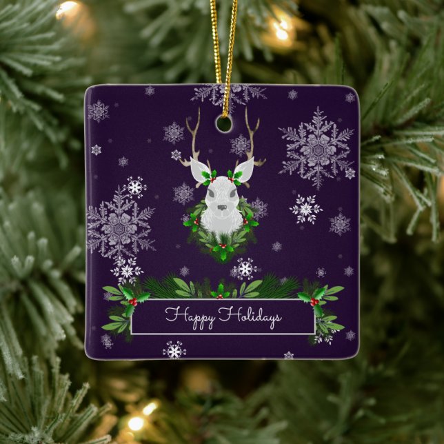Purple Reindeer Ceramic Ornament (Tree)
