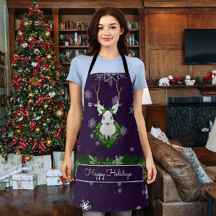 Purple Reindeer Christmas Apron