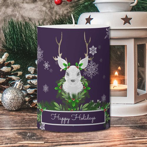 Purple Reindeer Christmas Pillar Candle