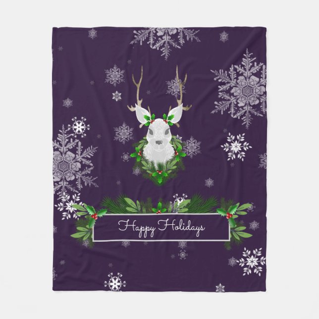 Purple Reindeer Fleece Blanket (Front)