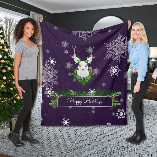 Purple Reindeer Fleece Blanket