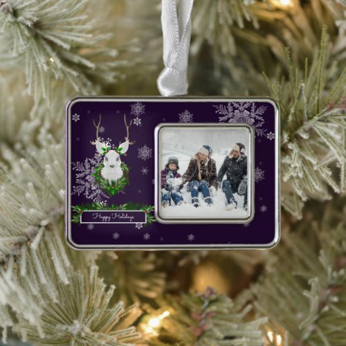 Purple Reindeer Framed Ornament