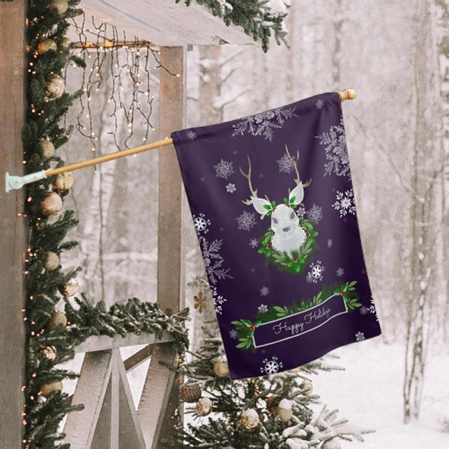 Purple Reindeer House Flag (Purple Reindeer Christmas House Flag)