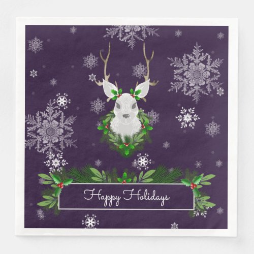 Purple Reindeer Paper Napkin