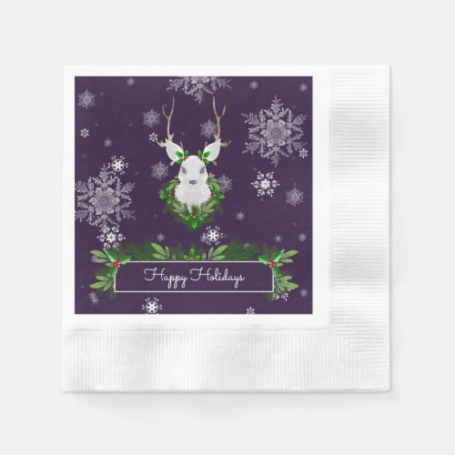 Purple Reindeer Paper Napkin