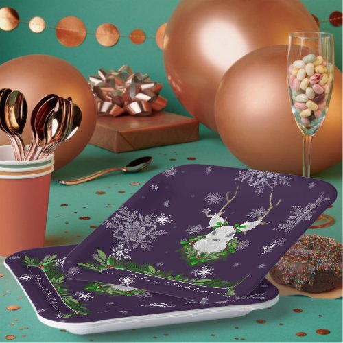 Purple Reindeer Paper Plate