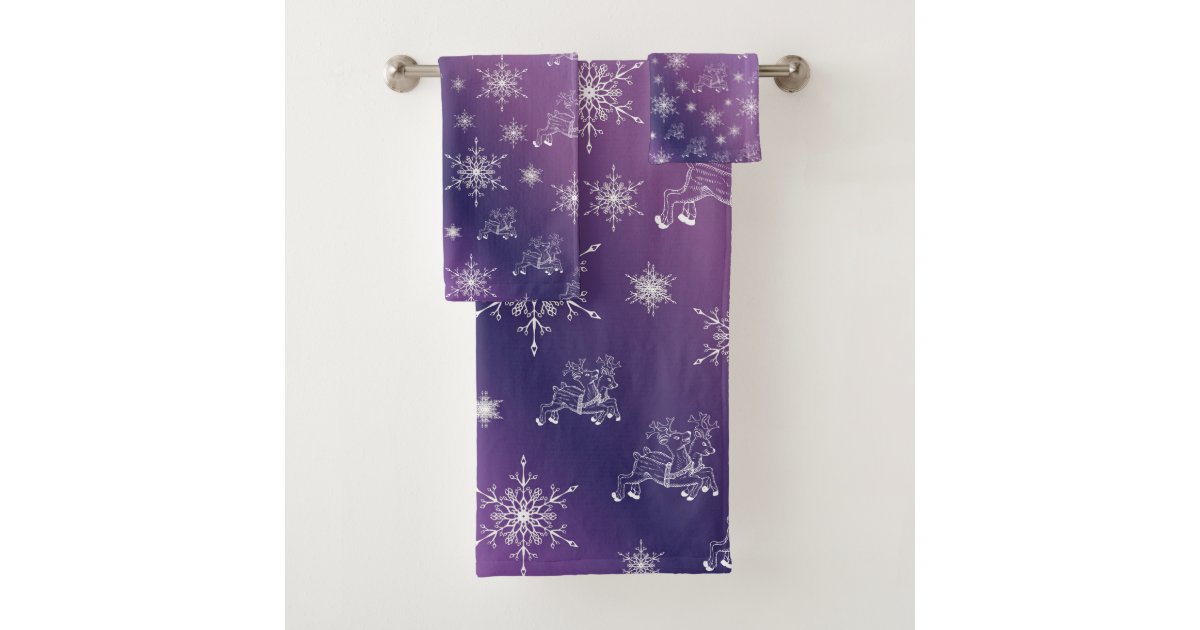 purple,reindeer, star, stars, snowflake, christmas bath towel set Zazzle