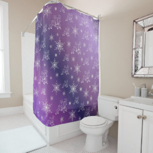 purple,reindeer, star, stars, snowflake, christmas shower curtain