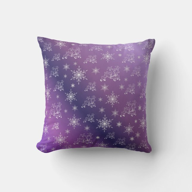 purple,reindeer, star, stars, snowflake, christmas throw pillow (Front)