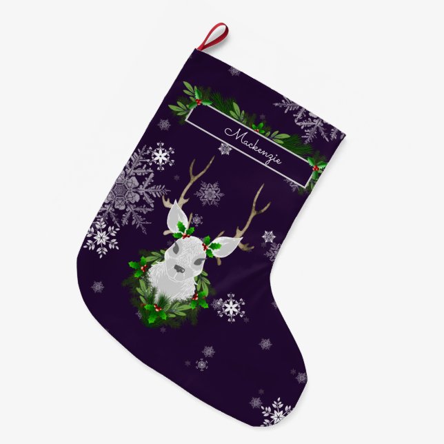 Purple Reindeer Stocking (Front (Hanging))