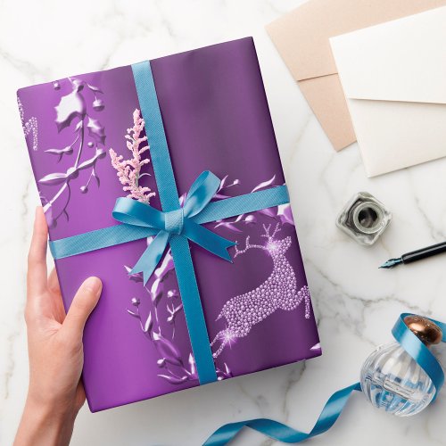 Purple Reindeer with Diamonds Christmas Wrapping Paper