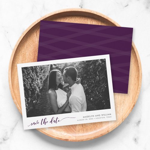 Purple Relax Script Save the Date Photo