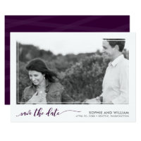 Purple Relax Script Save the Date Photo Card