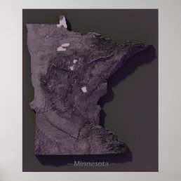Purple relief map of Minnesota Poster