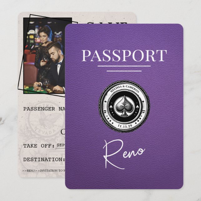 Purple Reno Passport Save The Date (Front/Back)