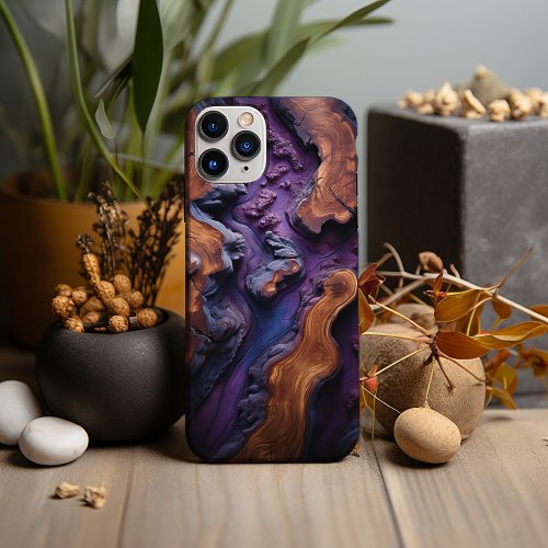 Purple Resin And Burl Wood Design iPhone 13 Pro Case