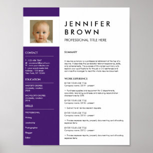 Purple resume cv photography digital download poster
