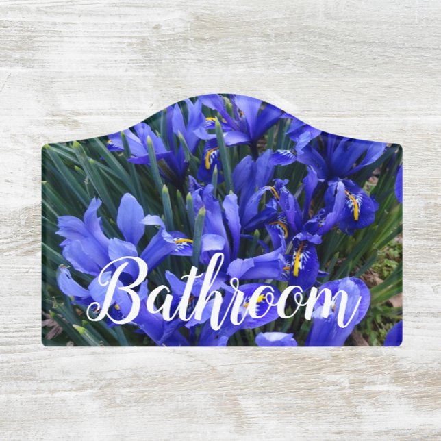 Purple Reticulated Irises Floral Bathroom Door Sign (In Situ)