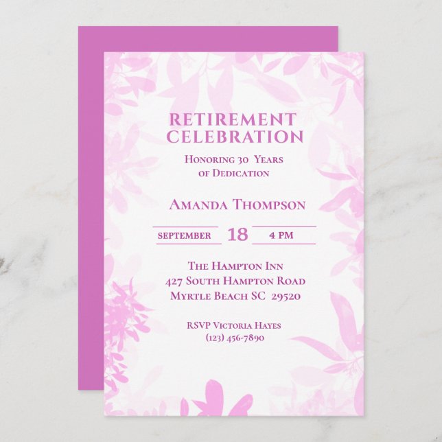 Purple Retirement Party Celebration   Invitation (Front/Back)