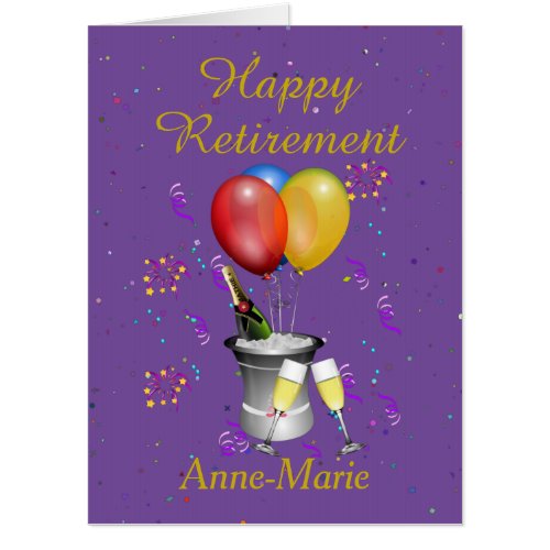 Purple Retirement Sparkling Wine Celebration Big Card
