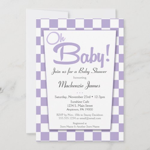Purple Retro 50s Diner Baby Shower Invitation