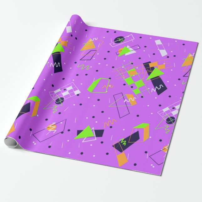 Purple Retro 80s Wrapping Paper (Unrolled)