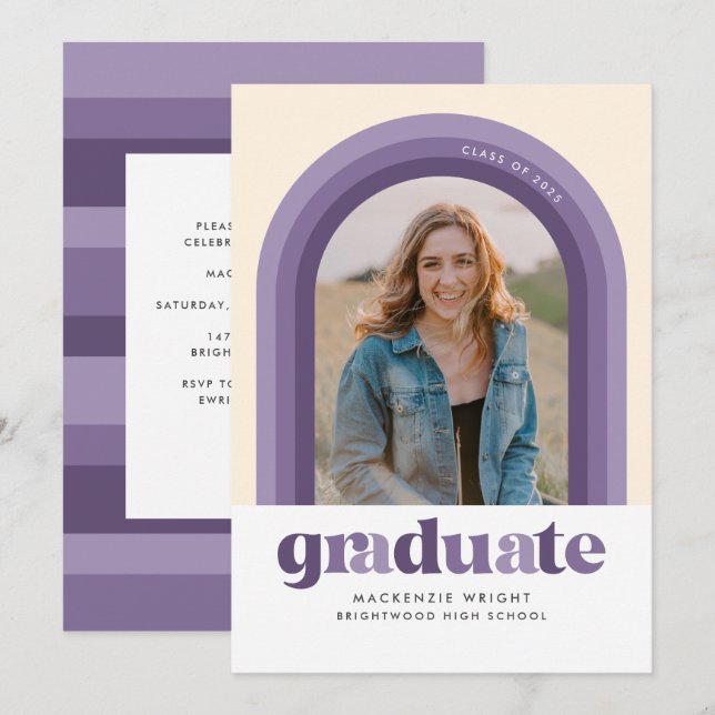 Purple Retro Arch Graduation Announcement (Front/Back)