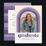 Purple Retro Arch Graduation Announcement<br><div class="desc">This fun graduation announcement features an arch with different shades of purple around a single photo. The back of the card has a coordinating stripe pattern as well as space for a personal message or invitation details for a graduation celebration.</div>