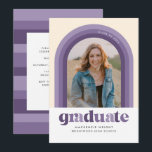 Purple Retro Arch Graduation Announcement<br><div class="desc">This fun graduation announcement features an arch with different shades of purple around a single photo. The back of the card has a coordinating stripe pattern as well as space for a personal message or invitation details for a graduation celebration.</div>
