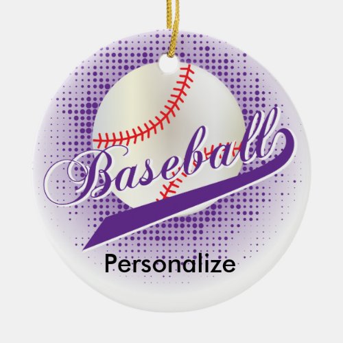 Purple Retro Baseball Style Ceramic Ornament