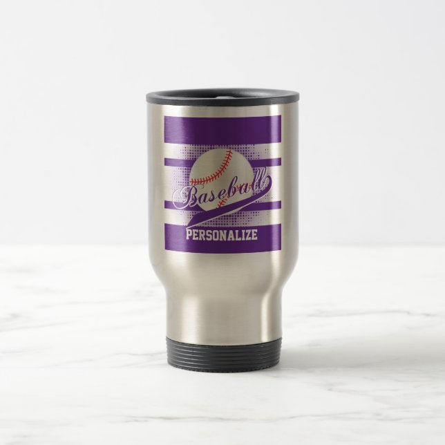 Purple Retro Baseball Style Travel Mug (Center)