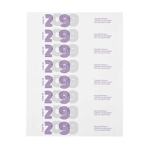 Purple Retro Big Numbers Class of Wrap Around Label