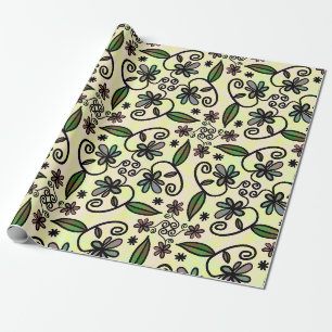 Purple Retro Boho Daisies Wrapping Paper