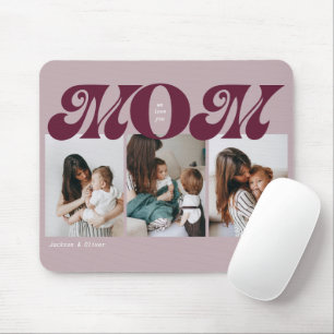 Purple Retro Bold Mom 3 Photo Collage Mouse Pad