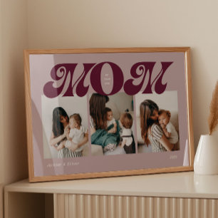 Purple Retro Bold Mom 3 Photo Collage Poster