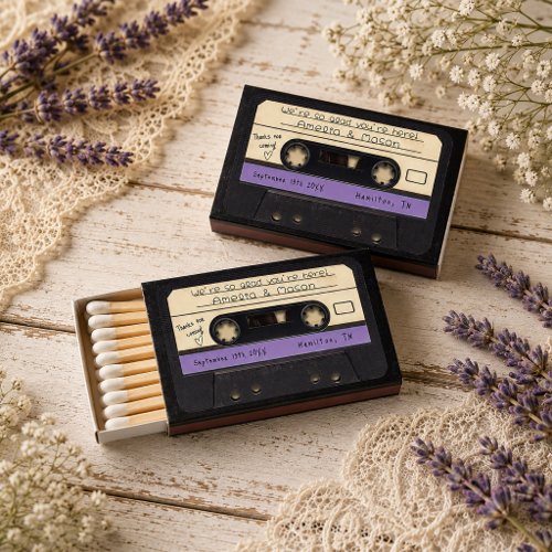 Purple Retro Cassette Tape Wedding Favor Matchboxes