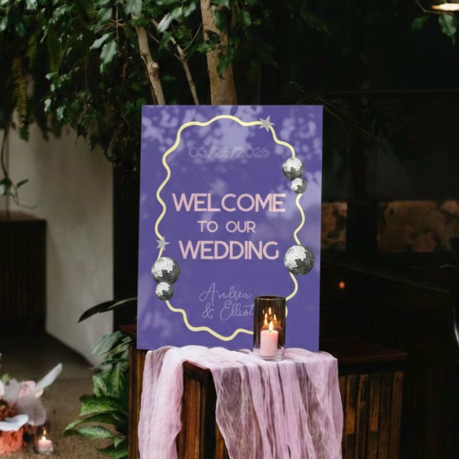 Purple Retro Disco Acrylic Wedding Welcome Sign (Creator Uploaded)