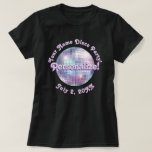 Purple Retro Disco Ball PERSONALIZED T-Shirt<br><div class="desc">A stylized graphic of a disco ball,  personalize it with your name,  message,  date. Fun retro disco design,  cute for a bachelorette,  birthday,  or any party.</div>
