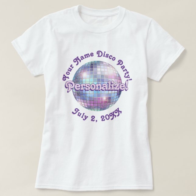Purple Retro Disco Ball PERSONALIZED T-Shirt (Design Front)