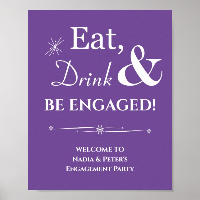Purple Retro Eat Drink Be Engaged Engagement Poster (Front)