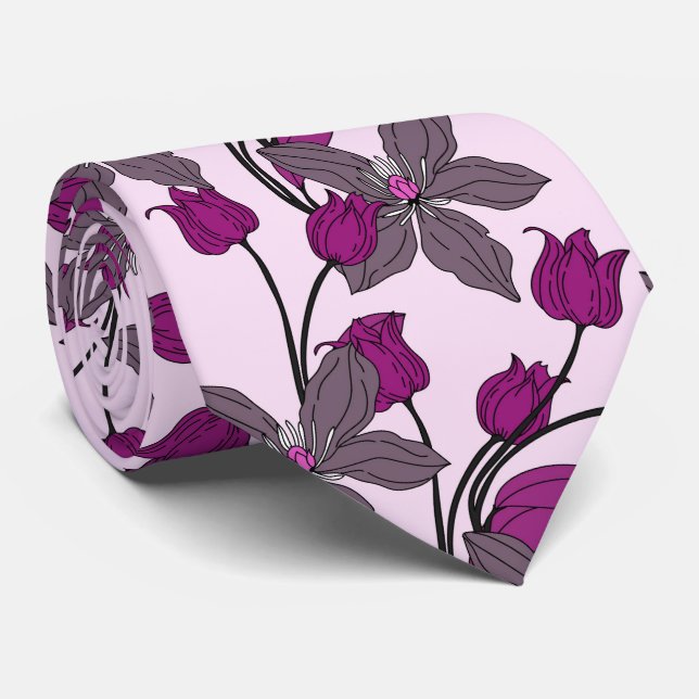 Purple retro ethnic elegant flower pattern neck tie (Rolled)